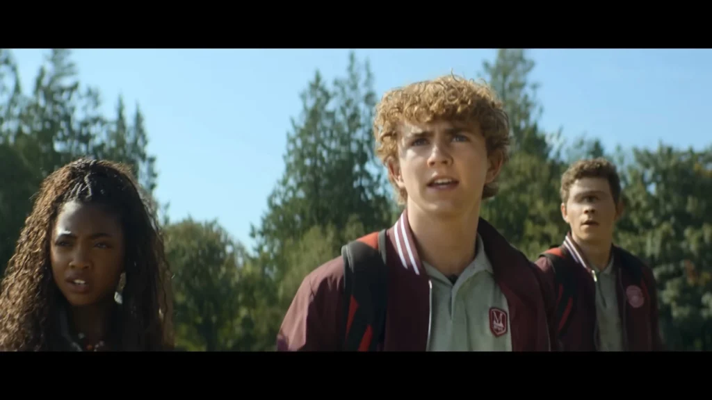 Percy Jackson and the Olympians Season 2 promotional artwork featuring Percy, Annabeth, and Grover with the Sea of Monsters theme on Disney Plus.