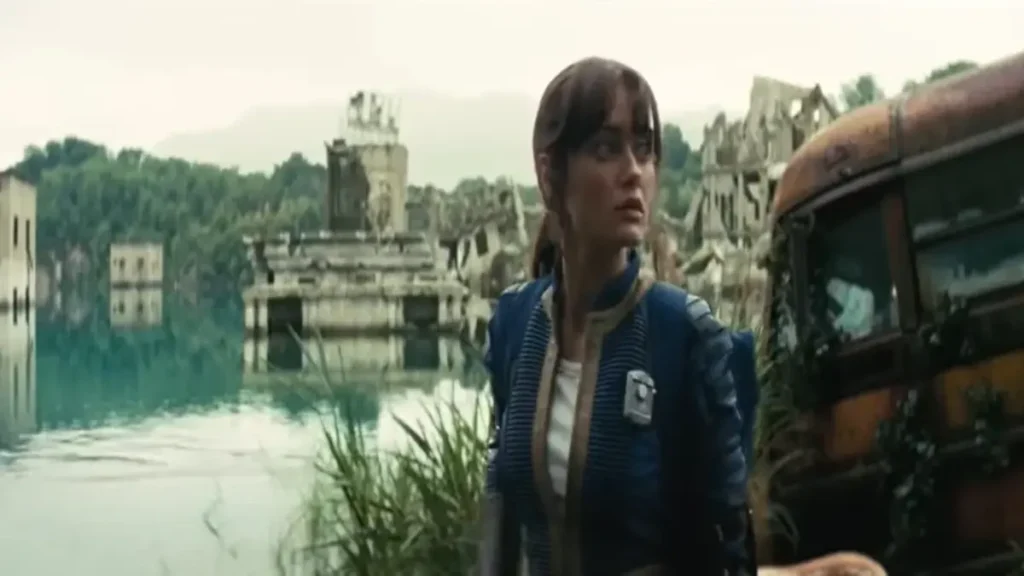 Fallout Season 1 Episode 3 “The Head”: A Deeper Look at Power, Post-apocalyptic survivor standing near flooded ruins in Fallout Season 1 Episode 3 on Prime Video
