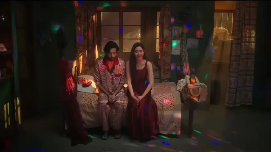 Aag Lagay Basti Mein trailer scene featuring Fahad Mustafa and Mahira Khan in an emotional moment