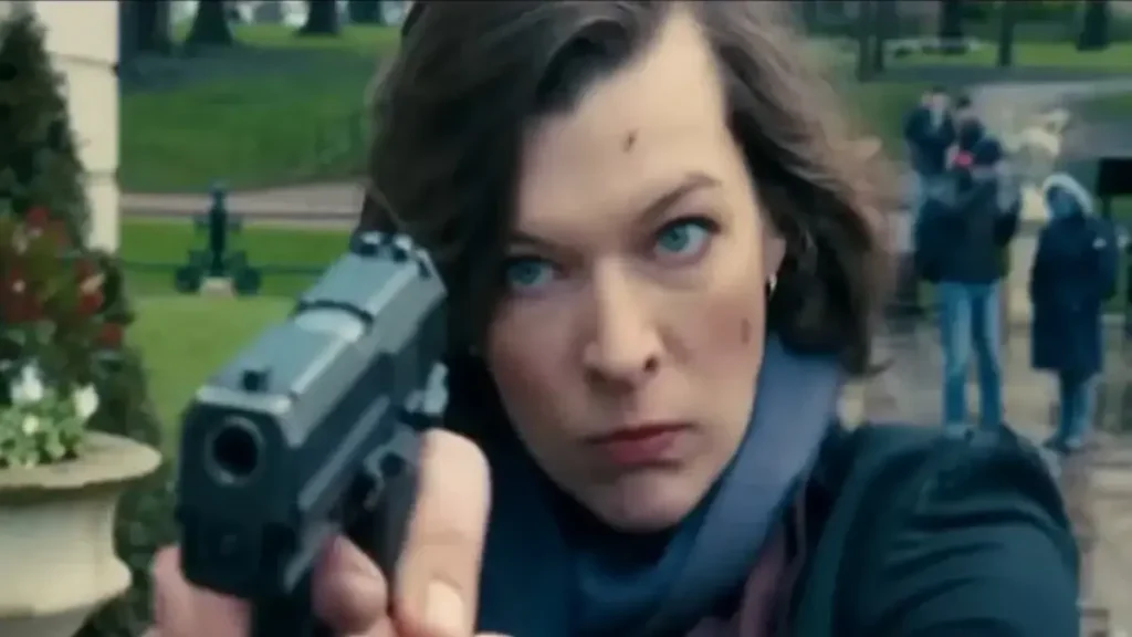 Milla Jovovich aiming a handgun in Protector 2026 final trailer scene