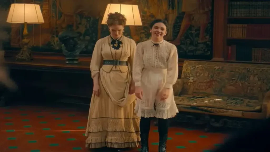 Lidia Poët Season 3 Netflix trailer scene with two women in 19th-century courtroom setting