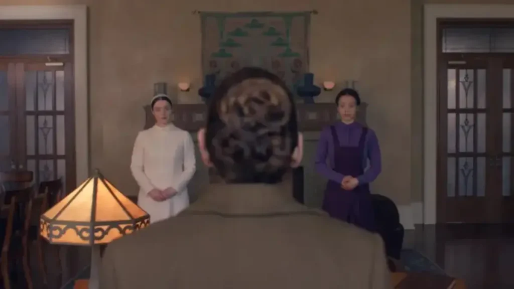 The Testaments Hulu trailer scene showing dystopian Gilead setting