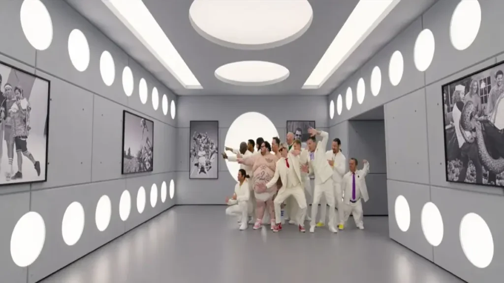 Jackass Best and Last 2026 cast posing in white room during trailer scene