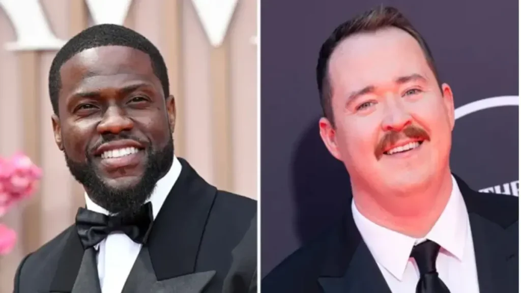 Kevin Hart and fellow comedian smiling at a red carpet event ahead of Netflix roast special