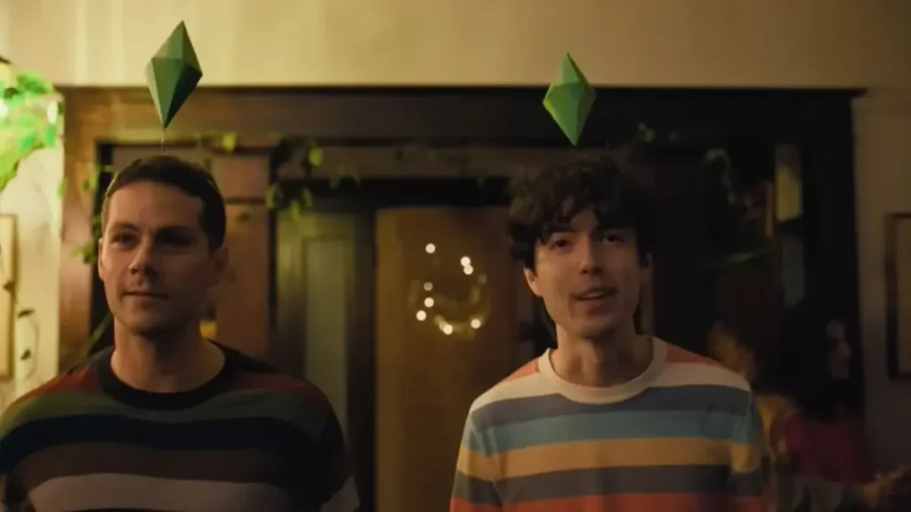 Twinless 2025 Blu-ray trailer scene featuring Dylan O’Brien and James Sweeney in emotional moment