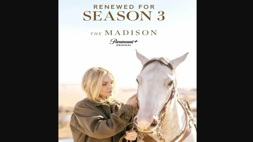 Michelle Pfeiffer’s Emotional Return to Television in The Madison Is About More Than Stardom Michelle Pfeiffer with a white horse in promotional artwork for The Madison Season 3.