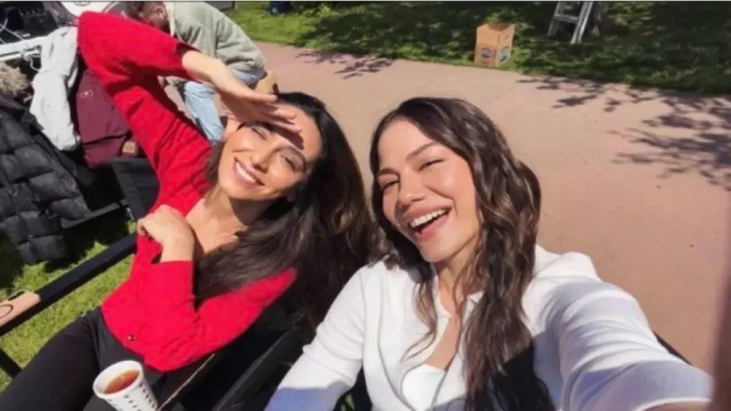 Demet Özdemir posing during Eşref Rüya behind-the-scenes moment
