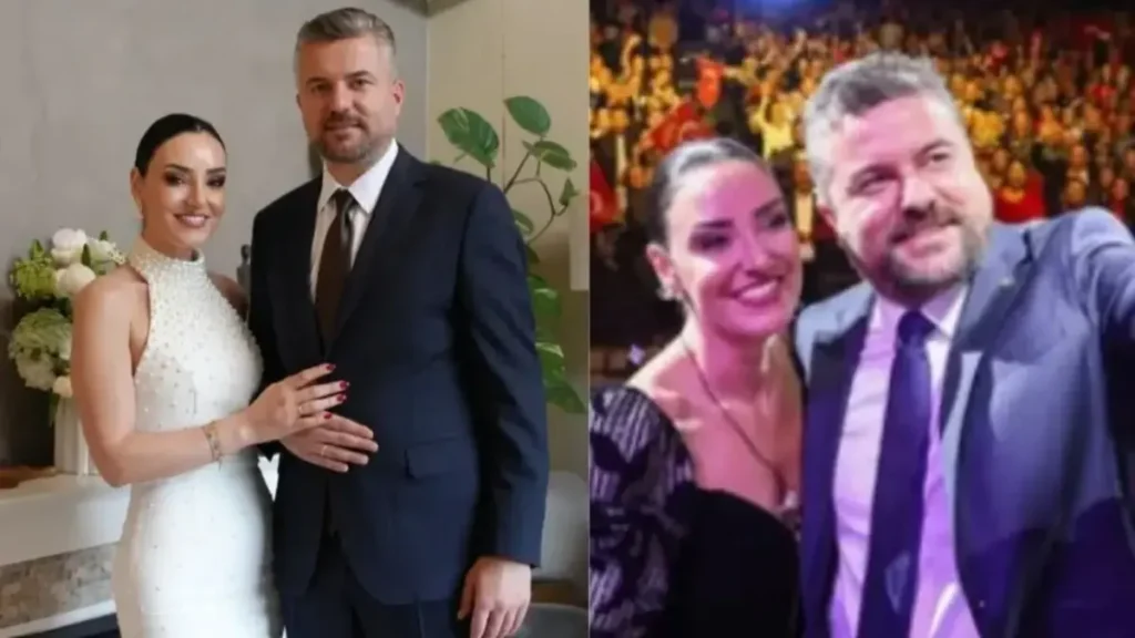Sevcan Orhan posing with Buca Mayor Görkem Duman before announcing their September wedding plans