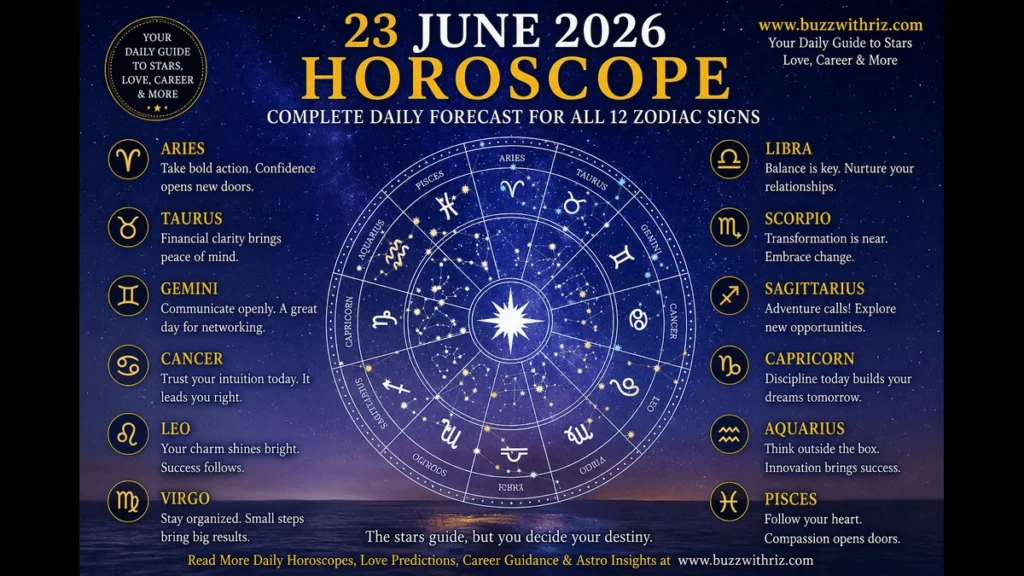 23 June 2026 Horoscope: Detailed Daily Predictions for All 12 Zodiac Signs 23 June 2026 horoscope zodiac wheel astrology forecast