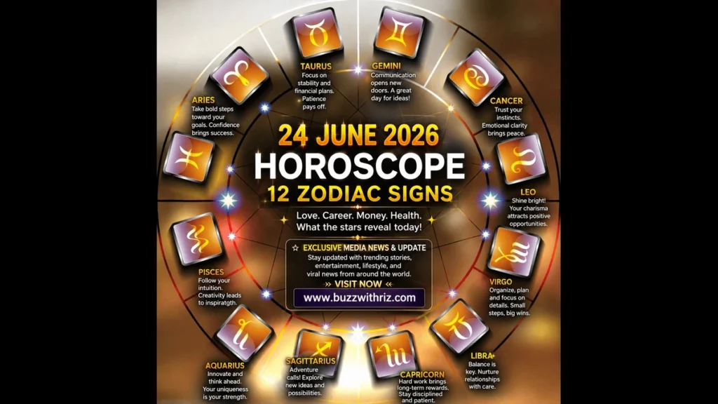 24 June 2026 horoscope predictions for all 12 zodiac signs with daily astrology forecast