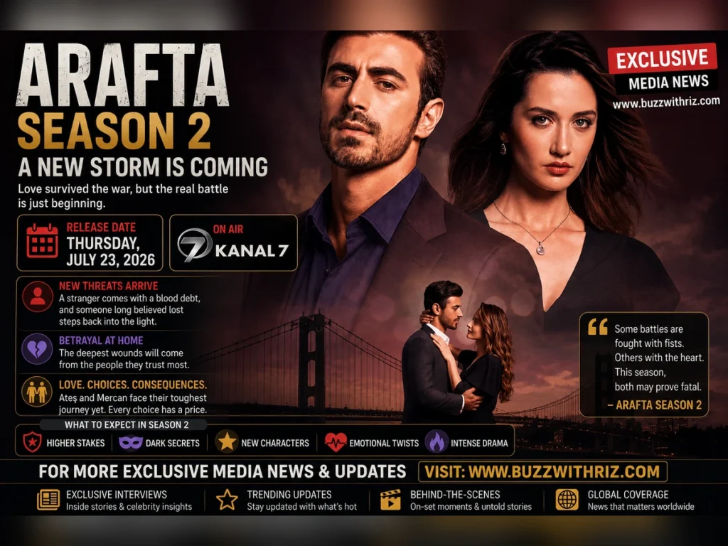 Arafta Season 2 official promotional poster announcing the July 23, 2026 premiere date featuring Ateş and Mercan.