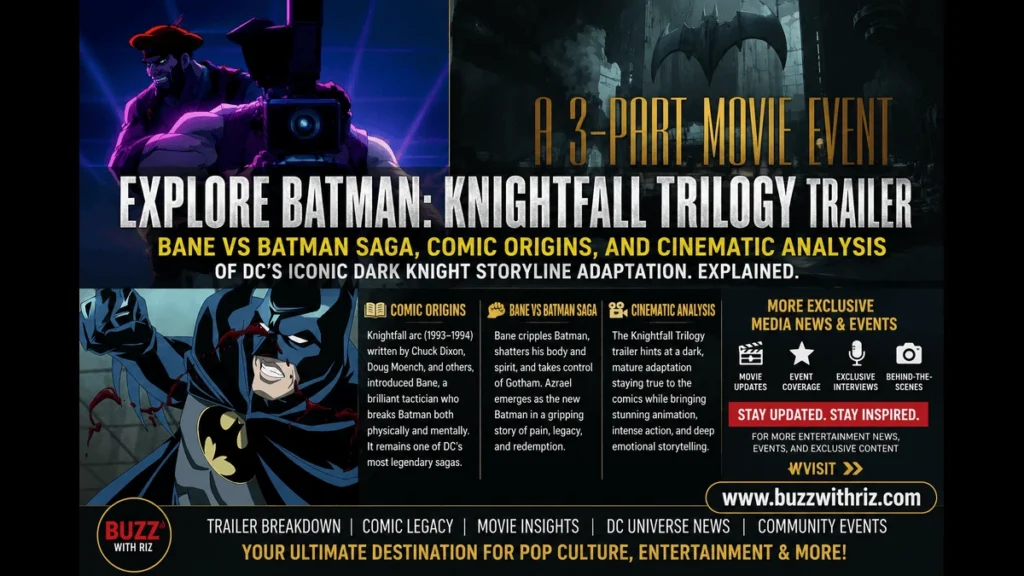 Batman facing Bane in Knightfall Trilogy cinematic scene concept