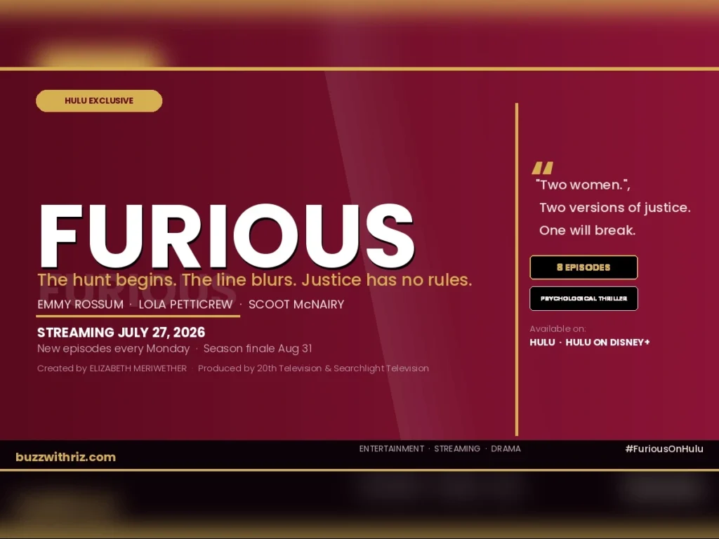 Furious 2026 Hulu original series official title card — Emmy Rossum psychological thriller