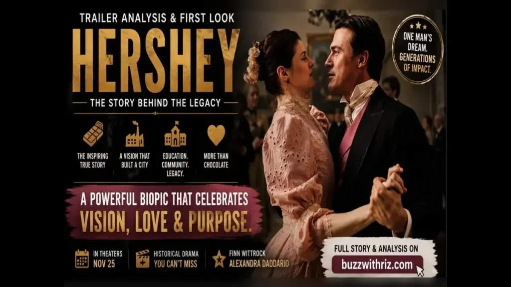 Elegant ballroom dance scene from the official HERSHEY movie trailer featuring the lead characters in period costumes during a historical celebration.