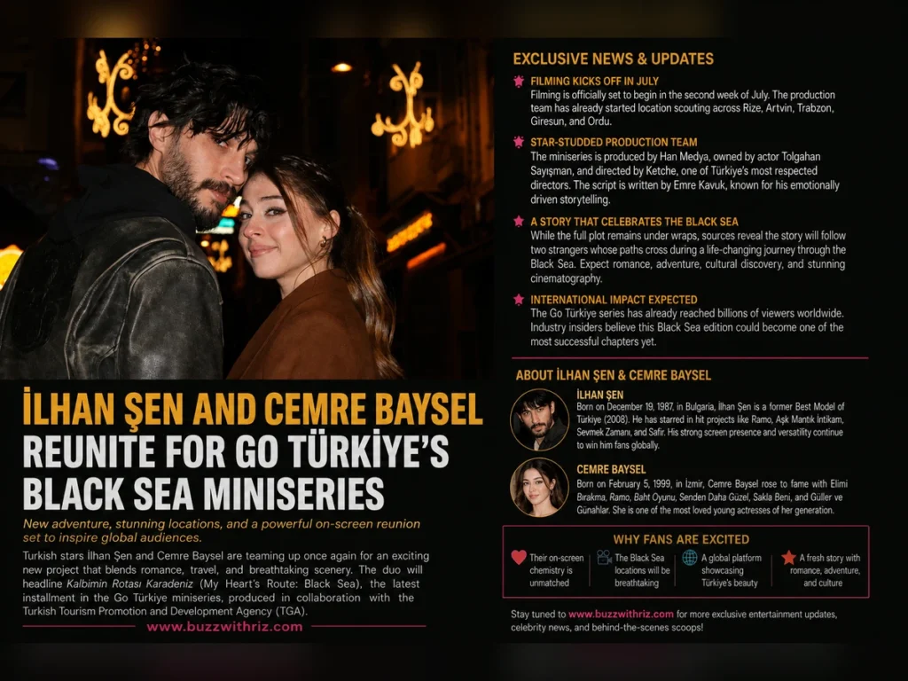 İlhan Şen and Cemre Baysel filming Go Türkiye Black Sea miniseries My Heart's Route Black Sea