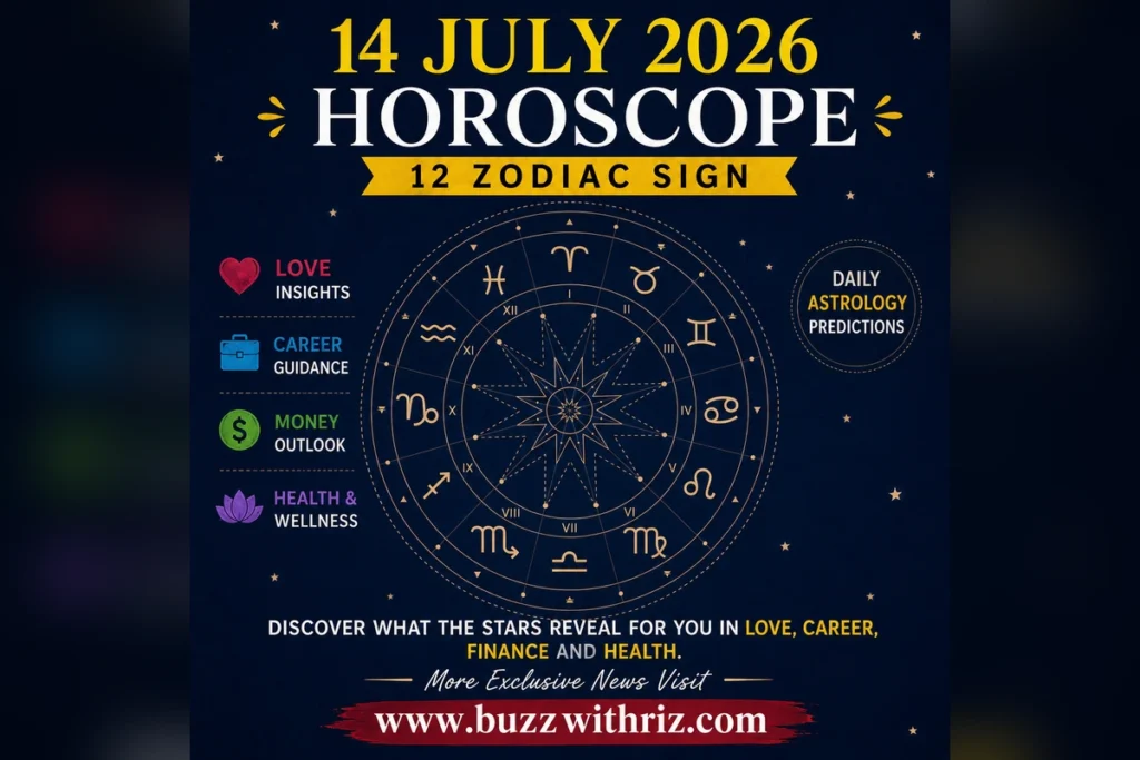 14 July 2026 horoscope for all 12 zodiac signs featuring daily astrology predictions for love, career, money, and health.