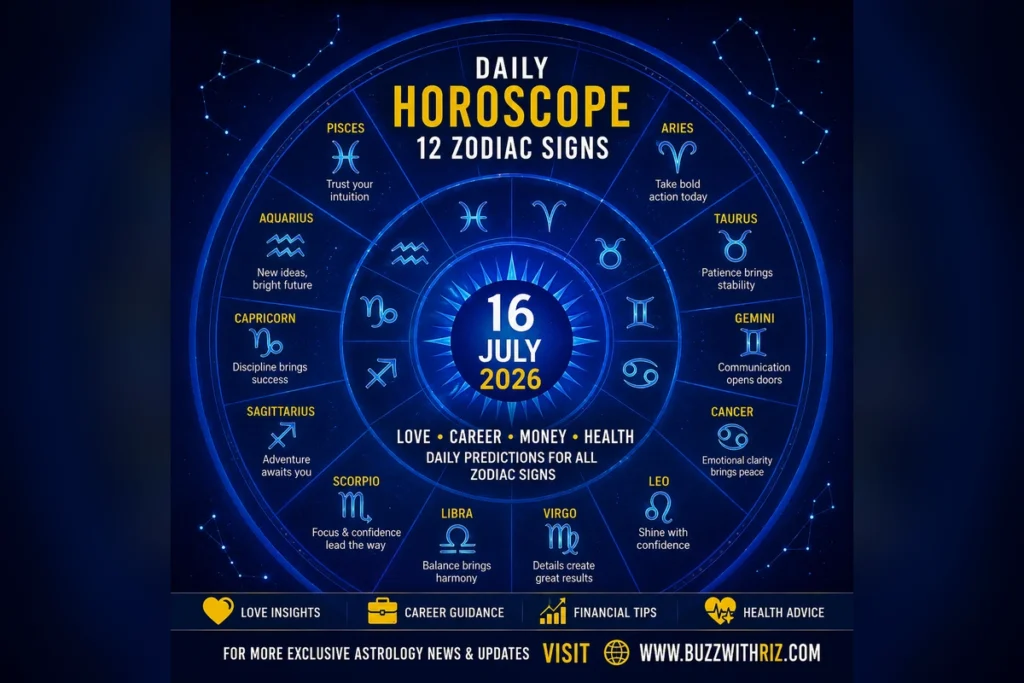 16 July 2026 horoscope featuring daily astrology predictions for all 12 zodiac signs covering love, career, money, and health.