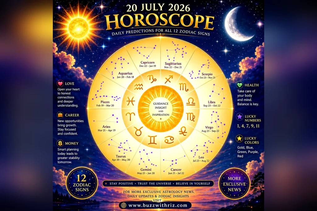 20 July 2026 Horoscope: Daily Predictions for All 12 Zodiac Signs 20 July 2026 horoscope with daily astrology predictions for all 12 zodiac signs covering love, career, money, and health