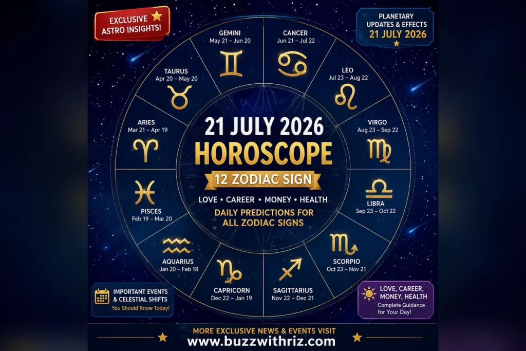 21 July 2026 Horoscope: What the Stars Reveal for Every Zodiac Sign Today 21 July 2026 horoscope featuring daily zodiac predictions for all twelve zodiac signs.