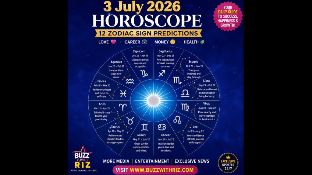 3 July 2026 horoscope for all twelve zodiac signs featuring daily astrology predictions.