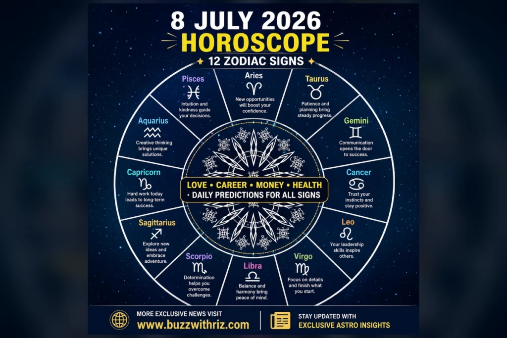 8 July 2026 Horoscope Today featuring daily astrology predictions for all 12 zodiac signs.