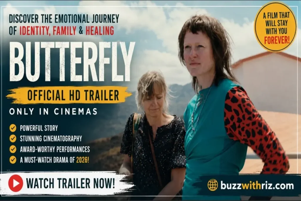 Butterfly (2026) official trailer scene featuring two women in a dramatic mountain landscape