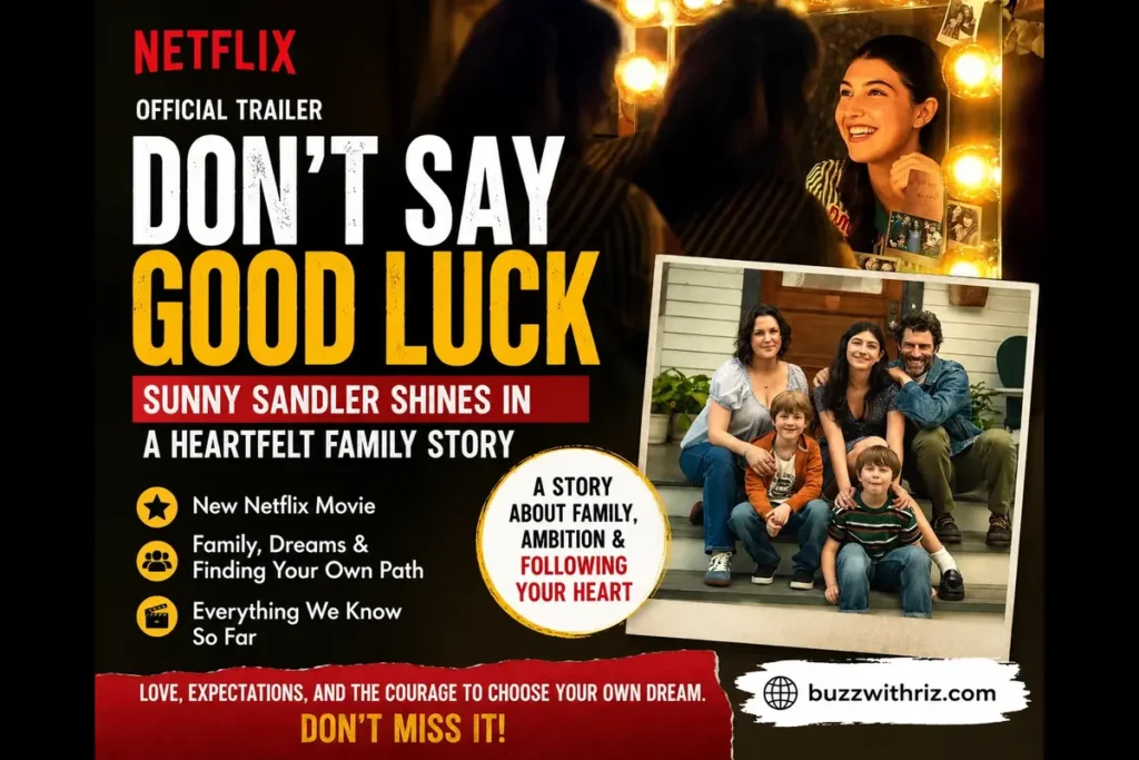 Don’t Say Good Luck: Sunny Sandler’s Netflix Breakout Role Explained Sunny Sandler smiles in front of a lighted dressing-room mirror in Don’t Say Good Luck