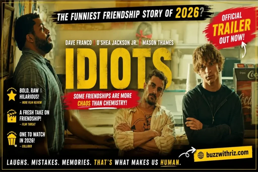 Dave Franco, O'Shea Jackson Jr., and Mason Thames in the IDIOTS official trailer.
