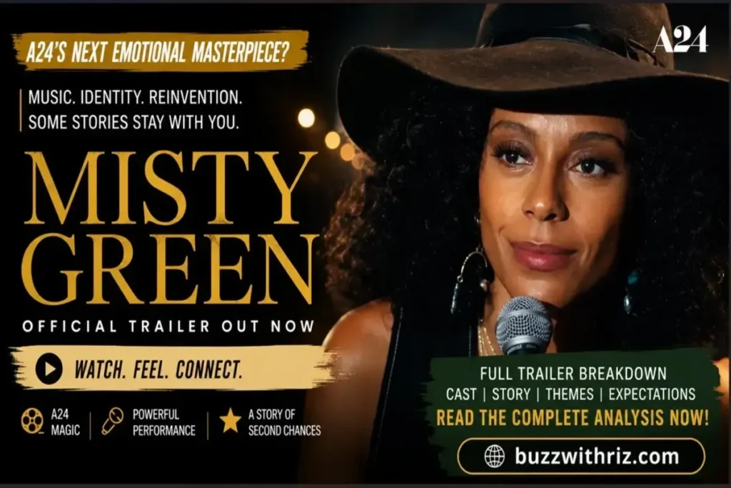 Misty Green (2026) Official Trailer Breakdown: Inside A24’s Emotional Story of Identity, Music, and Second Chances Official trailer poster for Misty Green (2026), an upcoming A24 emotional drama exploring identity, music, and personal transformation.