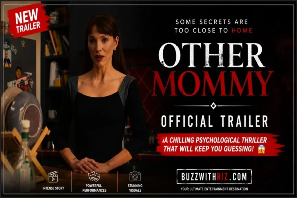 Scene from the Other Mommy (2026) official trailer featuring a mysterious woman in a modern kitchen.