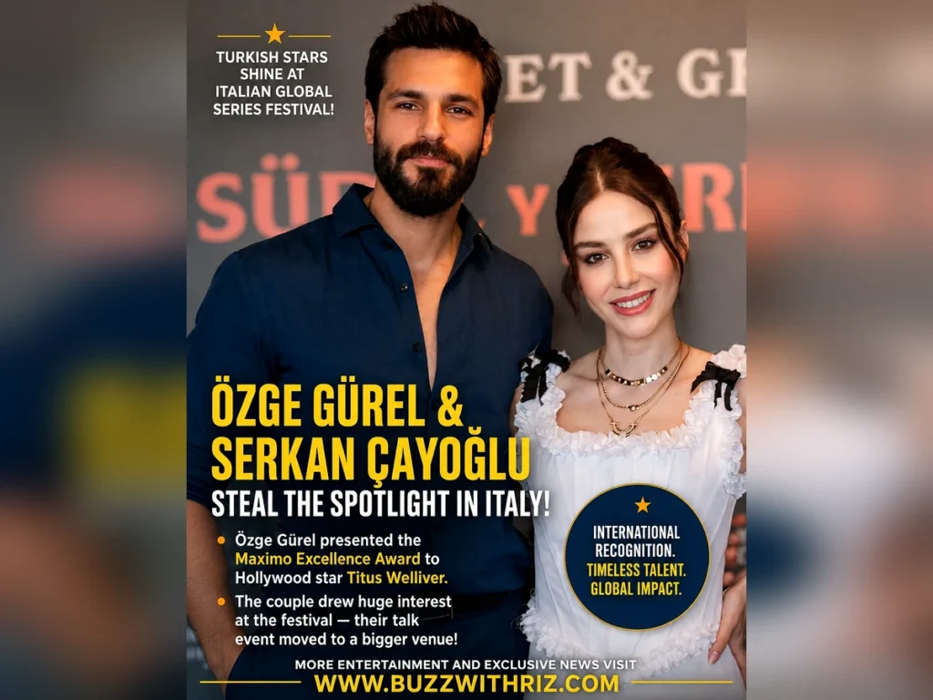 Özge Gürel and Serkan Çayoğlu attending the opening ceremony of the Italian Global Series Festival in Italy