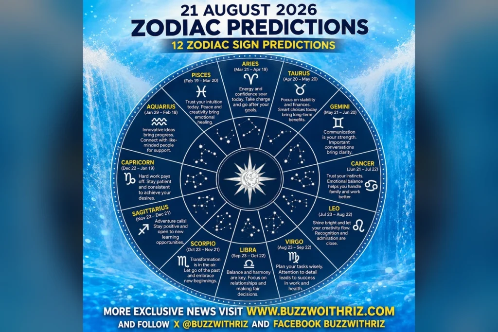 21 August 2026 horoscope for all 12 zodiac signs and daily astrology predictions