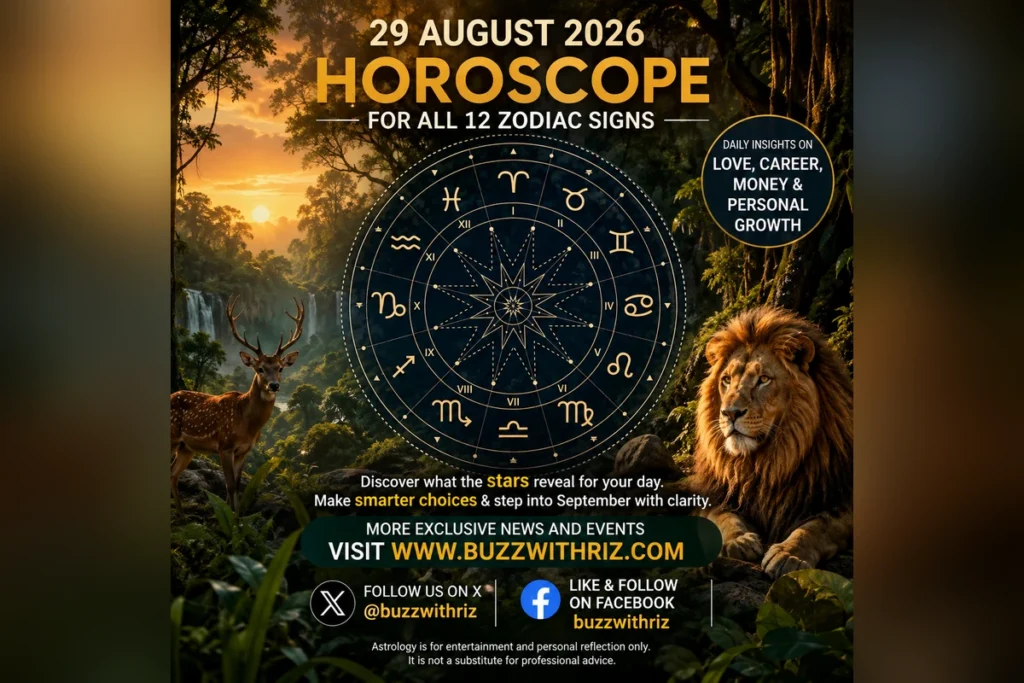 29 August 2026 Horoscope: What the Stars Reveal for All 12 Zodiac Signs Today 29 August 2026 horoscope for all 12 zodiac signs with zodiac wheel and night sky