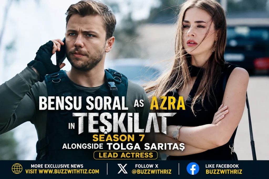 Bensu Soral Joins Teşkilat as New Leading Actress Opposite Tolga Sarıtaş Bensu Soral as Azra in Teşkilat Season 7 alongside Tolga Sarıtaş