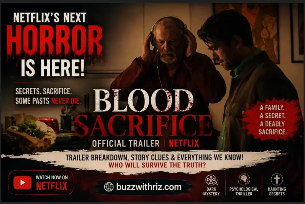 Blood Sacrifice Official Trailer scene featuring two characters in a tense moment from Netflix's psychological horror film.
