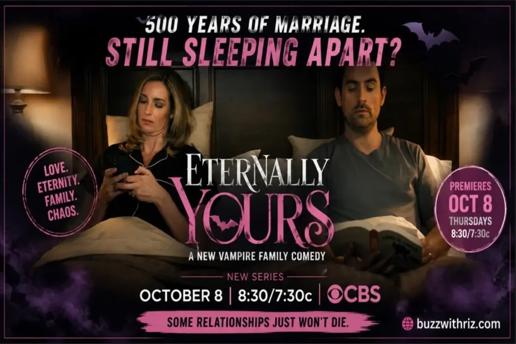 Eternally Yours Official Trailer: CBS’ New Vampire Comedy Makes Marriage Last Forever Eternally Yours couple sitting apart in bed in CBS vampire comedy trailer