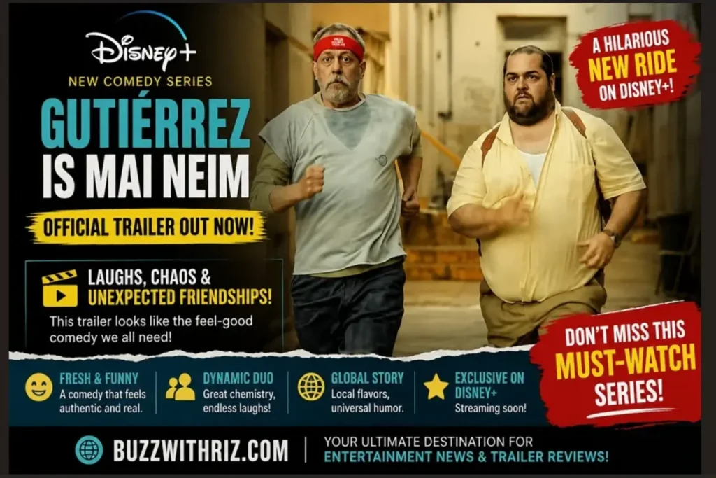 Gutiérrez Is Mai Neim Official Trailer Breakdown: Disney+ Delivers a Smart, Offbeat Comedy Worth Watching Gutiérrez Is Mai Neim official trailer scene featuring two characters running through a neighborhood in Disney+ comedy series.