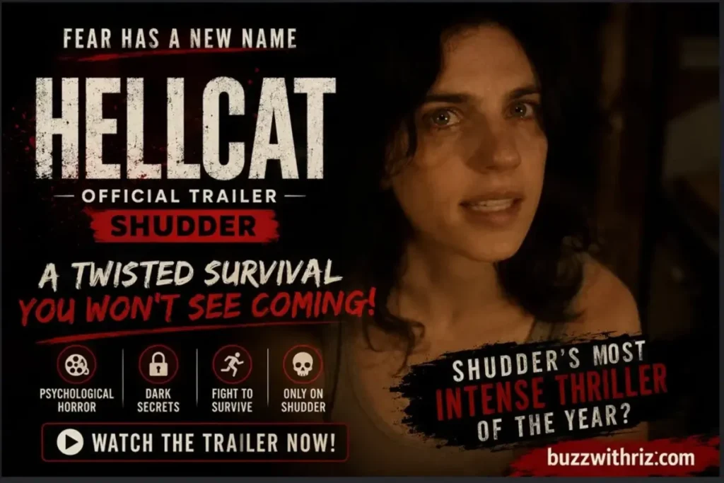 HELLCAT Official Trailer Breakdown: Why Shudder’s New Survival Horror Could Be One of the Year’s Most Intense Films Lead character in the HELLCAT Official Trailer as she faces a terrifying psychological survival nightmare in Shudder's upcoming horror film.