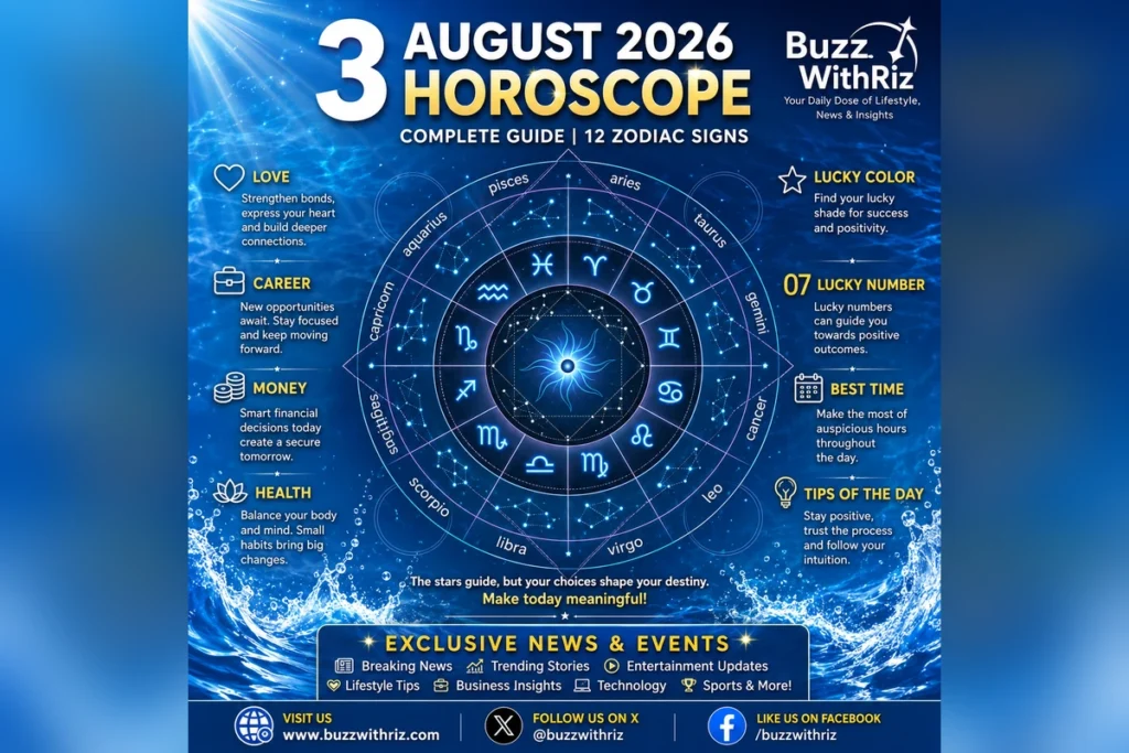 03 August 2026 horoscope featuring daily astrology predictions for all twelve zodiac signs including love, career, money, and health guidance.