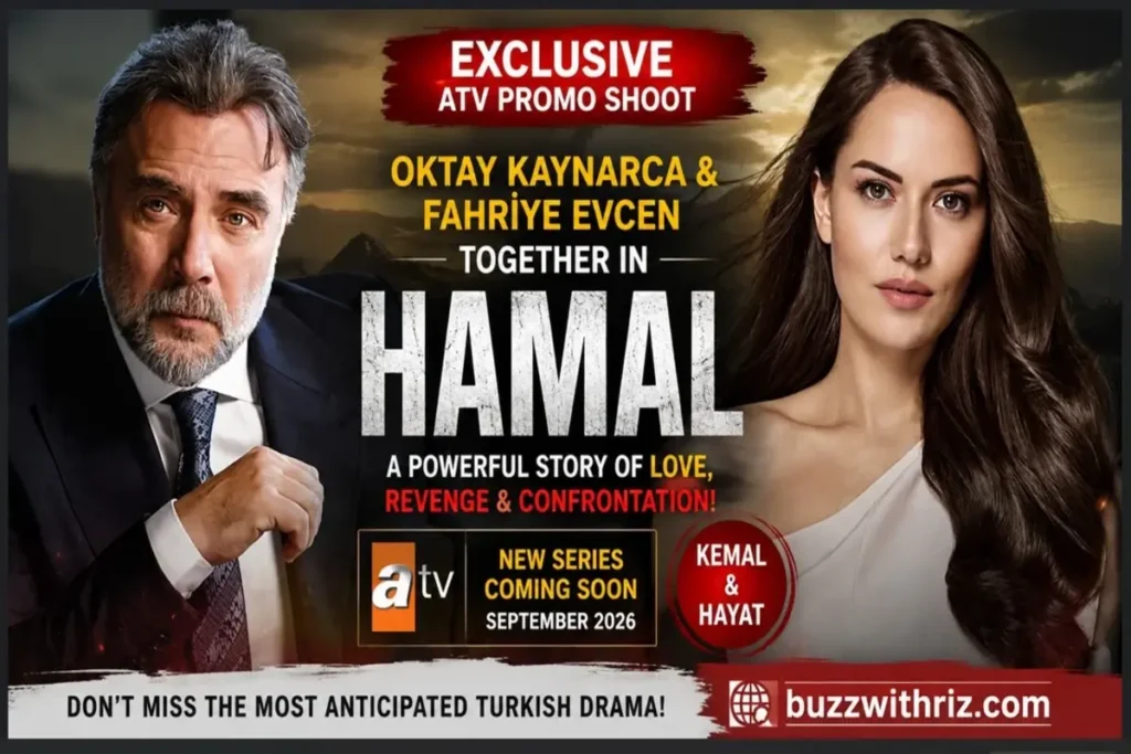 Hamal: Oktay Kaynarca and Fahriye Evcen Come Together for ATV’s New Season Promotion Oktay Kaynarca and Fahriye Evcen for Hamal ATV promotional shoot