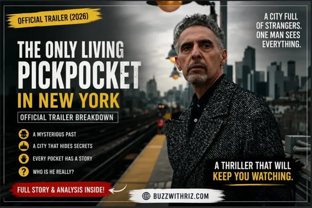 The Only Living Pickpocket in New York (2026) official trailer featuring a mysterious man overlooking the New York skyline.