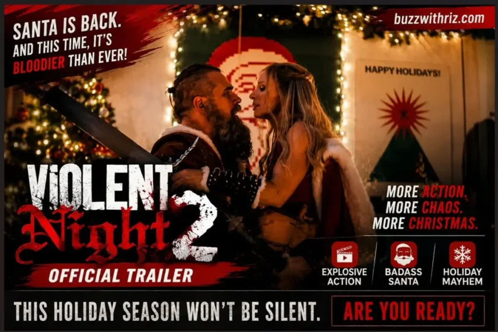 Violent Night 2 official trailer featuring Santa Claus in a tense Christmas confrontation.