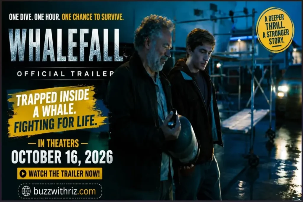Whalefall Trailer: Inside the Terrifying 2026 Ocean Survival Thriller Whalefall 2026 trailer scene featuring Austin Abrams and Josh Brolin