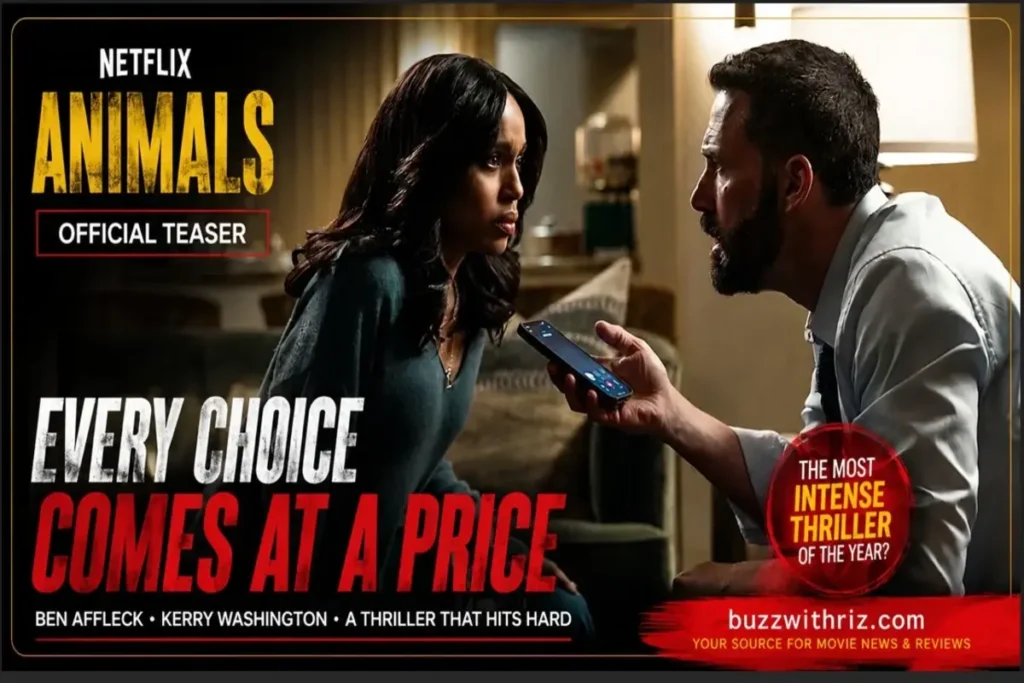Animals Official Teaser: Netflix Unveils Ben Affleck’s Dark and Emotional Crime Thriller Ben Affleck and Kerry Washington in a tense scene from the Animals Official Teaser on Netflix.