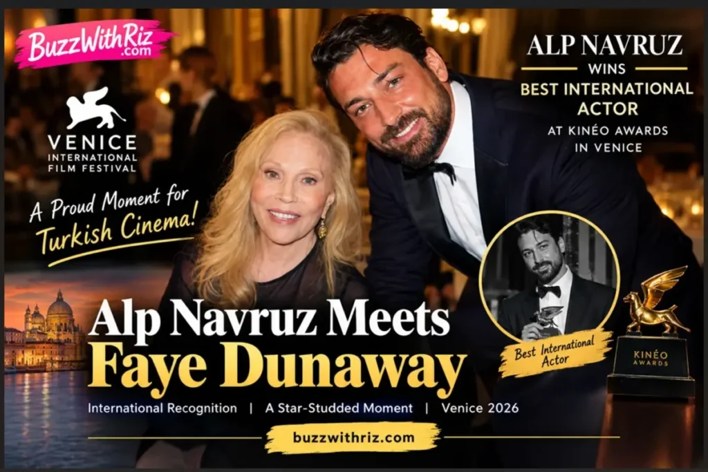 Alp Navruz meets Faye Dunaway at the 2026 Kinéo Awards in Venice.