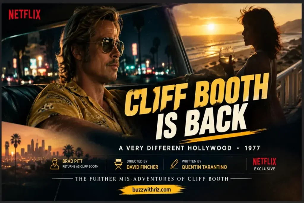 Brad Pitt as Cliff Booth driving at night in The Further Mis-Adventures of Cliff Booth trailer
