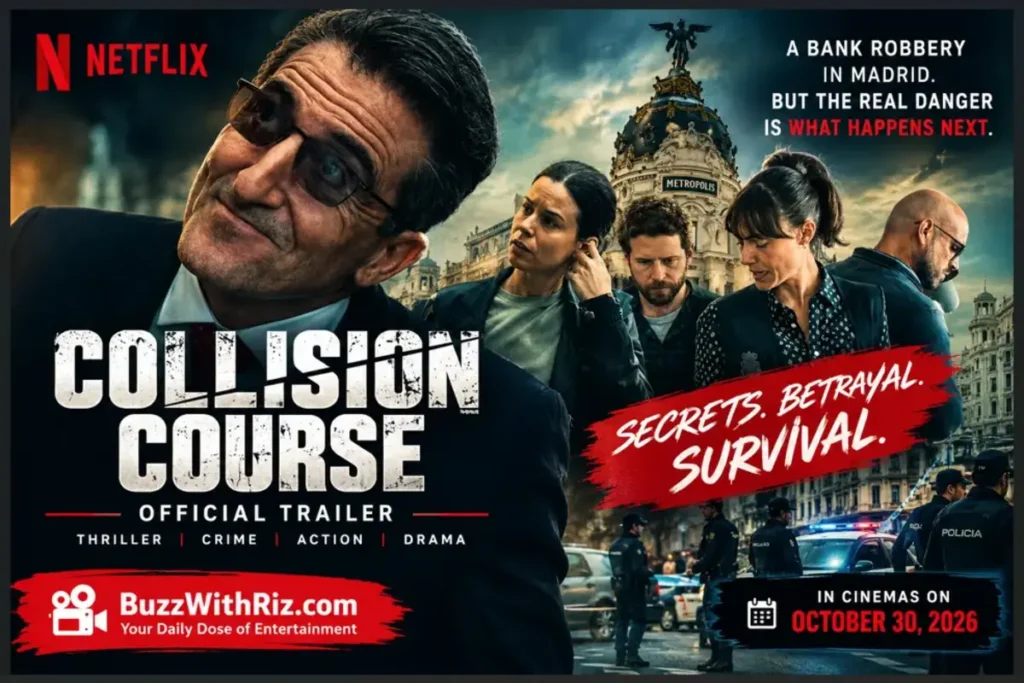 Collision Course Netflix thriller showing police investigation and tense characters in Madrid.