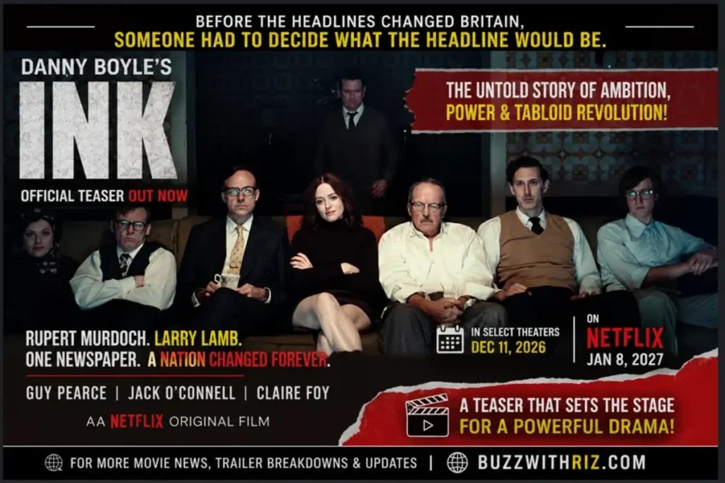 INK Netflix teaser featuring Danny Boyle’s newsroom drama cast in a tense vintage setting