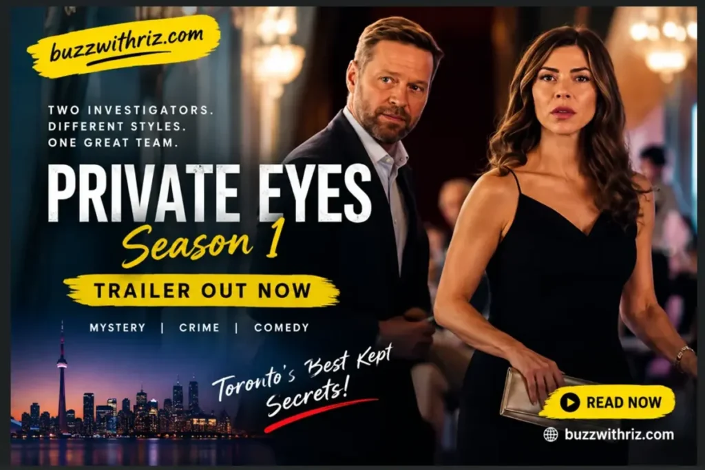 Private Eyes Season 1 Trailer: A Stylish Crime Series Built on Chemistry, Clues, and Unexpected Partnerships Private Eyes Season 1 trailer featuring Matt Shade and Angie Everett at an elegant event.