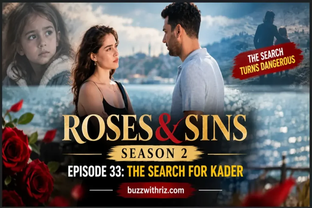 Roses and Sins Season 2 stars Serhat and Zeynep facing each other by the waterfront